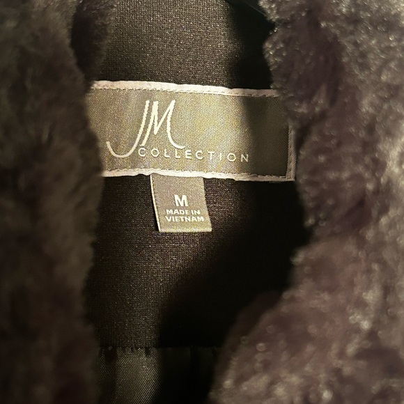 WOMENS MEDIUM BLACK FAUX FUR CHEVRON PRINT HOOK & EYE CLOSURE JACKET - Picture 3 of 6